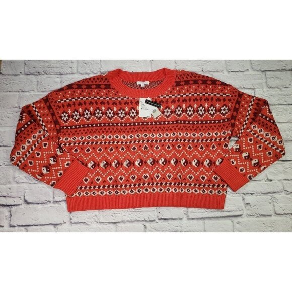 Nordstrom's BP Womens 2X Pullover Long Sleeve Crew Neck Red Argyle Sweater - Picture 1 of 6